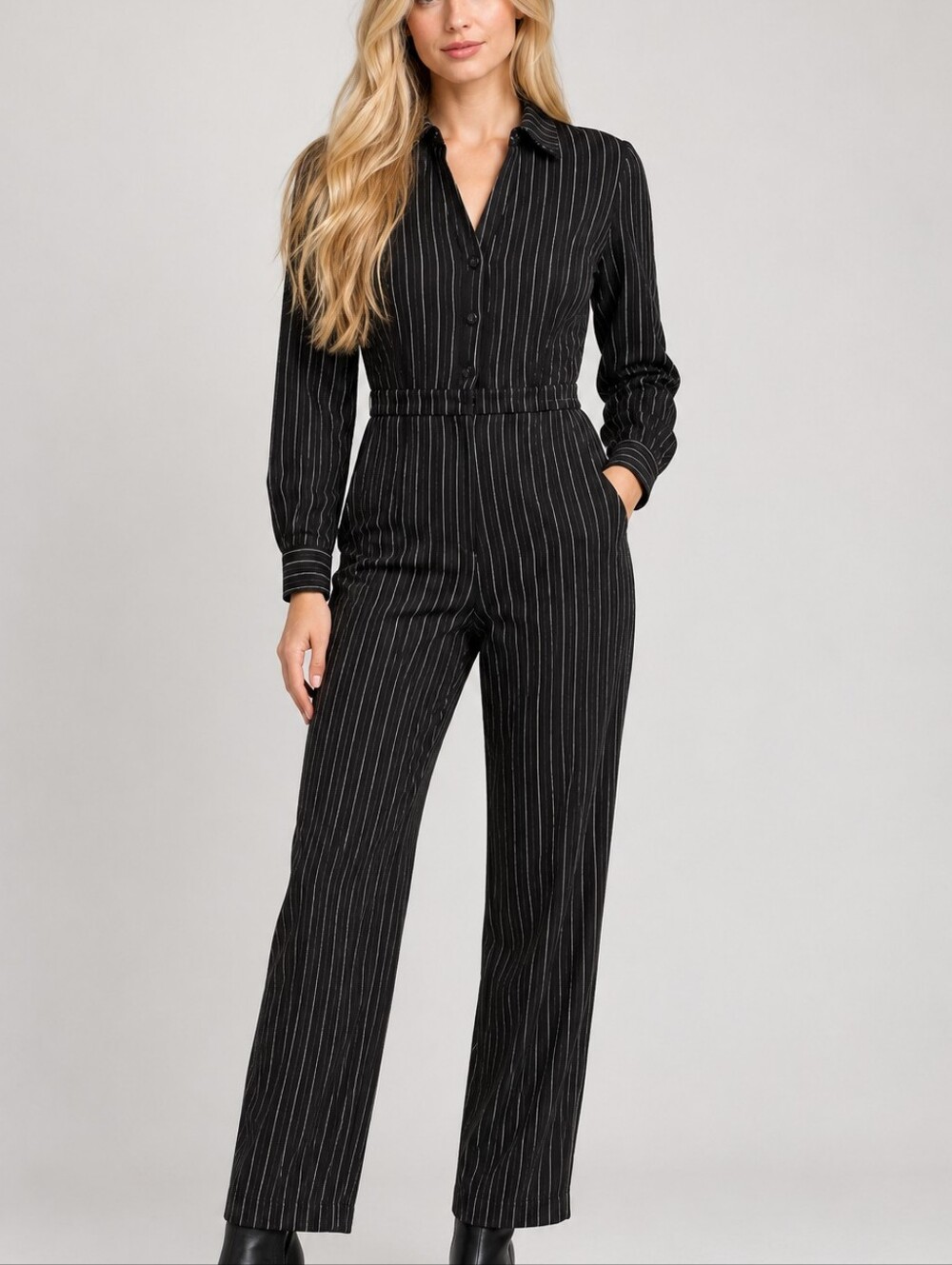 Adelyn Rae black one piece romper jumpsuit overall size S like new, striped
